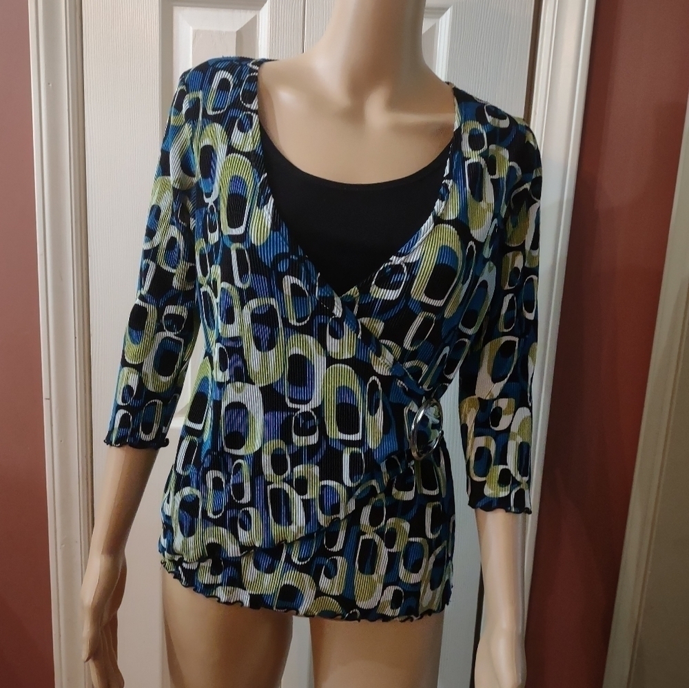 Notations women's size medium petite double layer look long sleeve blouse shirt